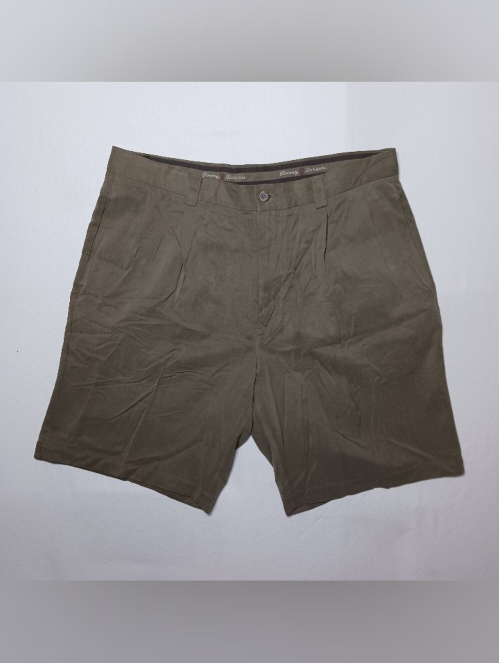 Vintage Tommy Bahama Mens Silk Pleated Casual Shorts 35 Olive Brown
